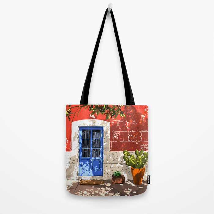 Intentful Living | Summer Architecture Travel Positivity | Optimism Good Vibes Bohemian House Door Tote Bag Gallery Image 2
