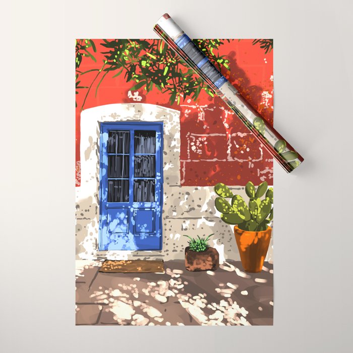 Intentful Living | Summer Architecture Travel Positivity | Optimism Good Vibes Bohemian House Door Wrapping Paper Gallery Image 1
