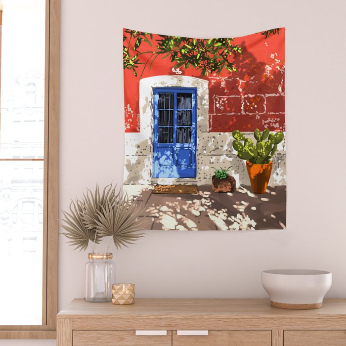 Intentful Living | Summer Architecture Travel Positivity | Optimism Good Vibes Bohemian House Door Wall Tapestry Gallery Image 2