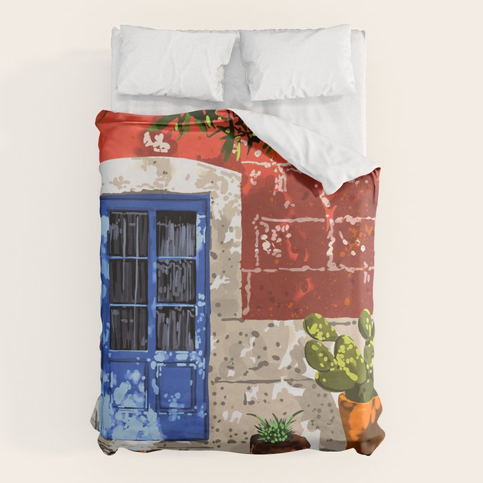 Intentful Living | Summer Architecture Travel Positivity | Optimism Good Vibes Bohemian House Door Duvet Cover Gallery Image 6