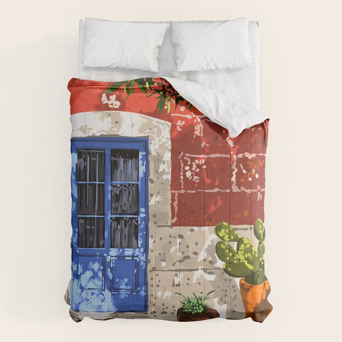 Intentful Living | Summer Architecture Travel Positivity | Optimism Good Vibes Bohemian House Door Comforter Gallery Image 6