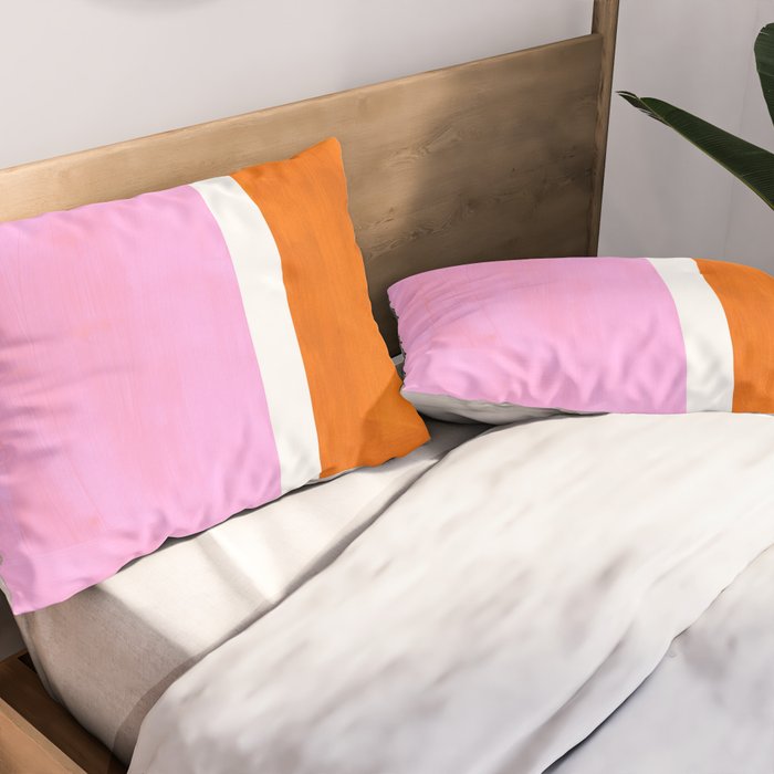 Pastel Neon Pink Yellow Ochre Mid Century Modern Abstract Minimalist Rothko Color Field Squares Pillow Sham Gallery Image 2