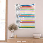 Hello In Different Languages - Rainbow Wall Tapestry Gallery Image 2