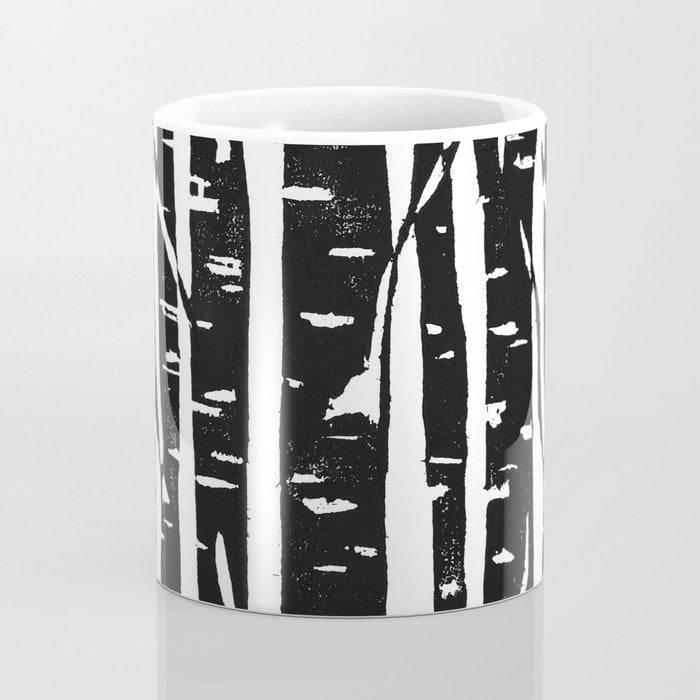 Woodcut Birches Black Coffee Mug Gallery Image 4