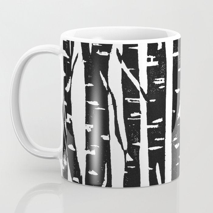 Woodcut Birches Black Coffee Mug Gallery Image 3