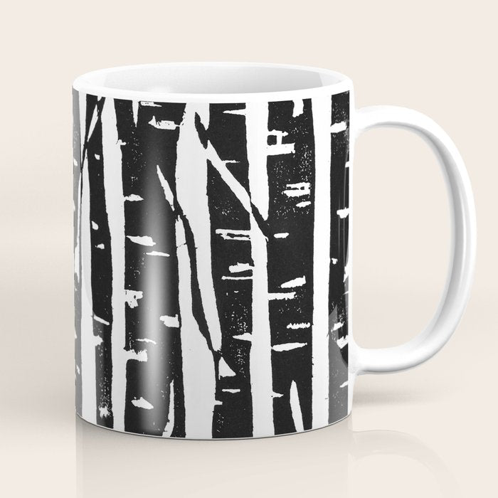 Woodcut Birches Black Coffee Mug Gallery Image 1