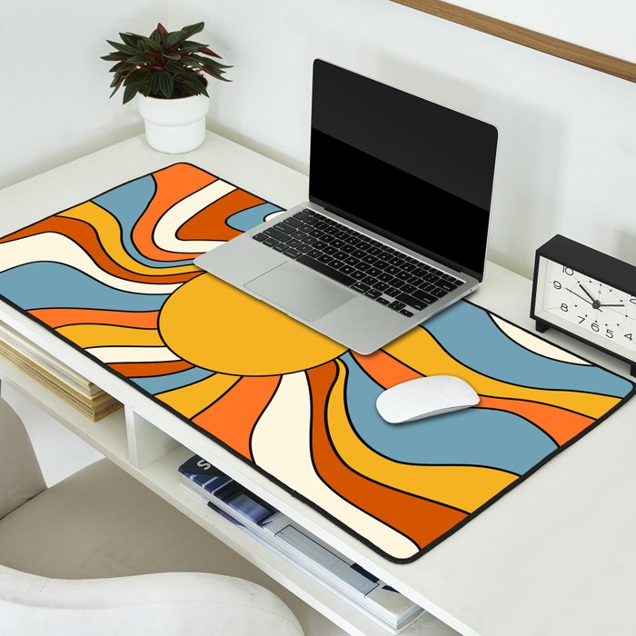 Retro Groovy Sun, 70s Print Desk Mat Gallery Image 2