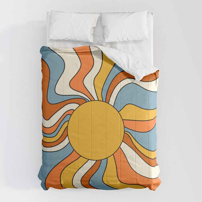Retro Groovy Sun, 70s Print Comforter Gallery Image 1