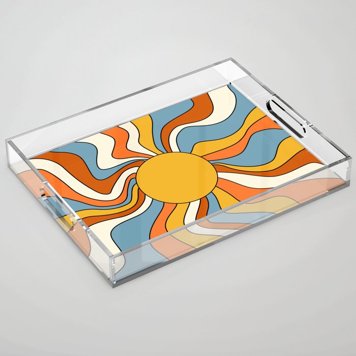 Retro Groovy Sun, 70s Print Acrylic Tray Gallery Image 1