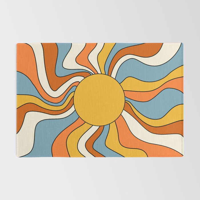 Retro Groovy Sun, 70s Print Rug Gallery Image 2