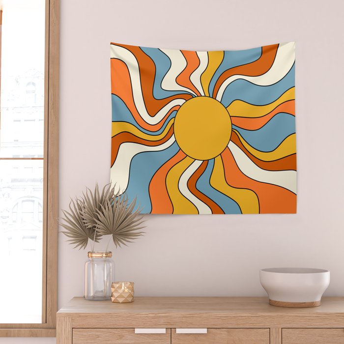 Retro Groovy Sun, 70s Print Wall Tapestry Gallery Image 2