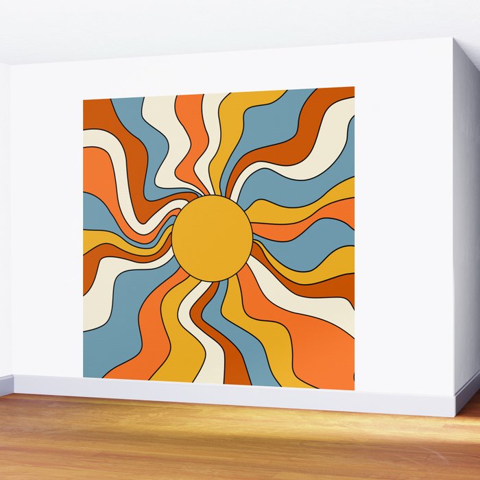 Retro Groovy Sun, 70s Print Wall Mural Gallery Image 2
