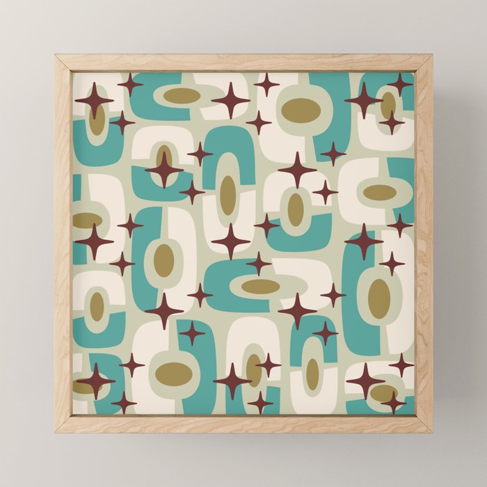 Mid Century Modern Atomic Googie Decor 144 Turquoise and Gold Mini Art Print Gallery Image 1