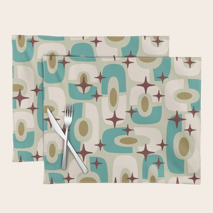 Mid Century Modern Atomic Googie Decor 144 Turquoise and Gold Placemat Gallery Image 1