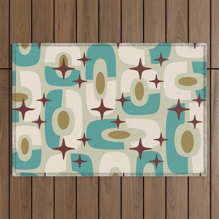 Mid Century Modern Atomic Googie Decor 144 Turquoise and Gold Outdoor Rug Gallery Image 1
