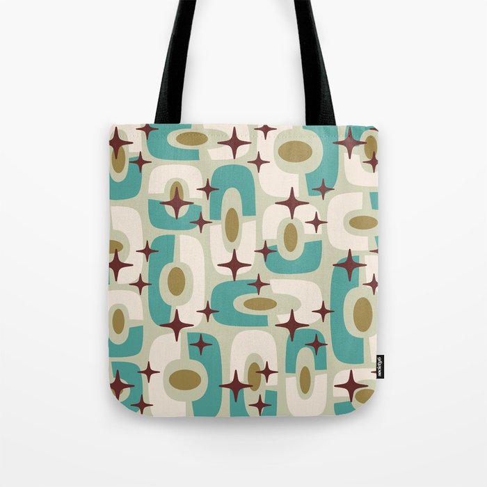 Mid Century Modern Atomic Googie Decor 144 Turquoise and Gold Tote Bag Gallery Image 1