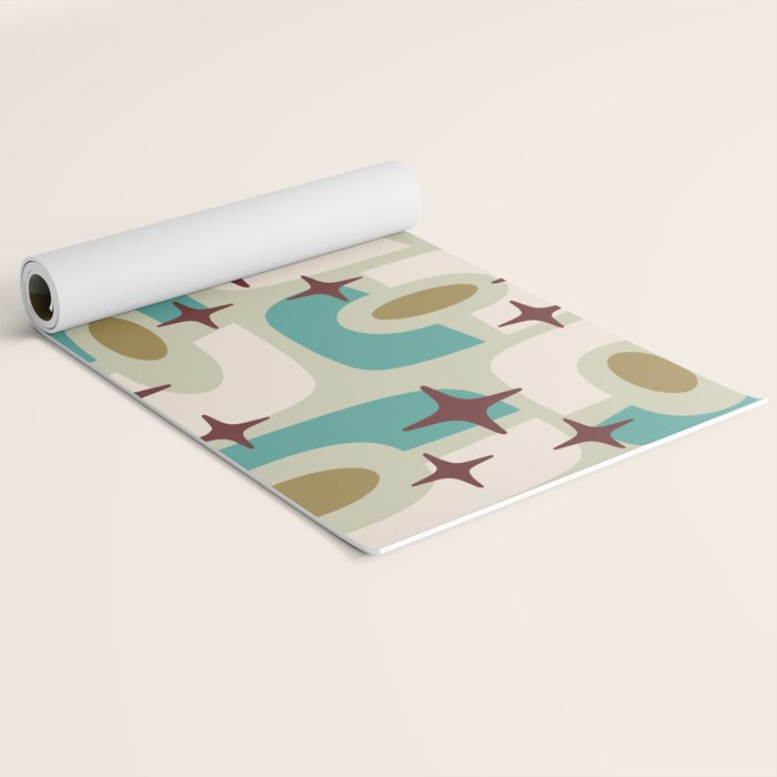 Mid Century Modern Atomic Googie Decor 144 Turquoise and Gold Yoga Mat Gallery Image 2