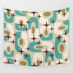 Mid Century Modern Atomic Googie Decor 144 Turquoise and Gold Wall Tapestry Gallery Image 4