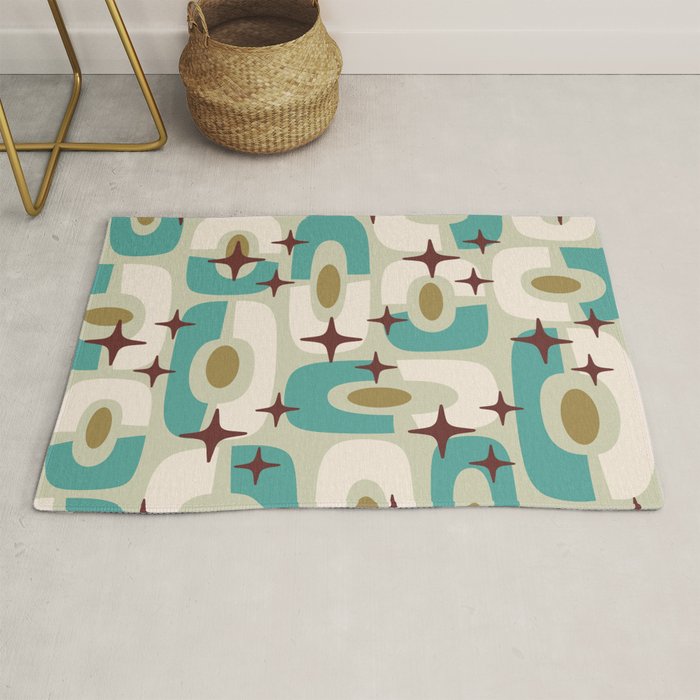 Mid Century Modern Atomic Googie Decor 144 Turquoise and Gold Rug Gallery Image 1