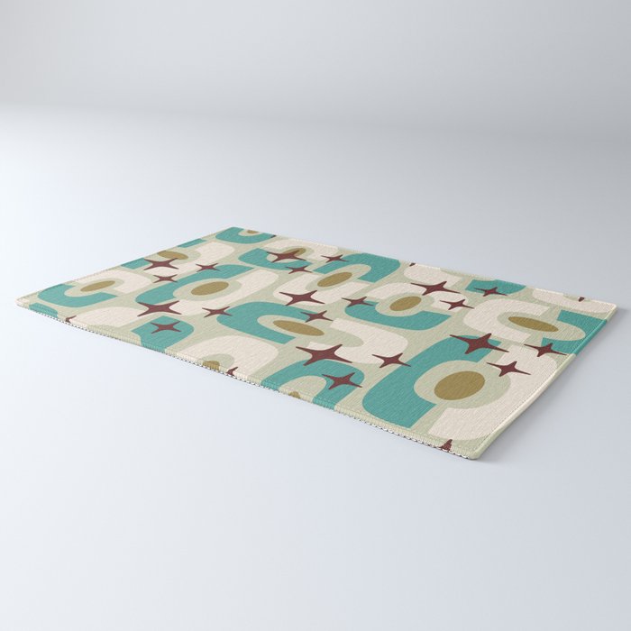 Mid Century Modern Atomic Googie Decor 144 Turquoise and Gold Rug Gallery Image 3