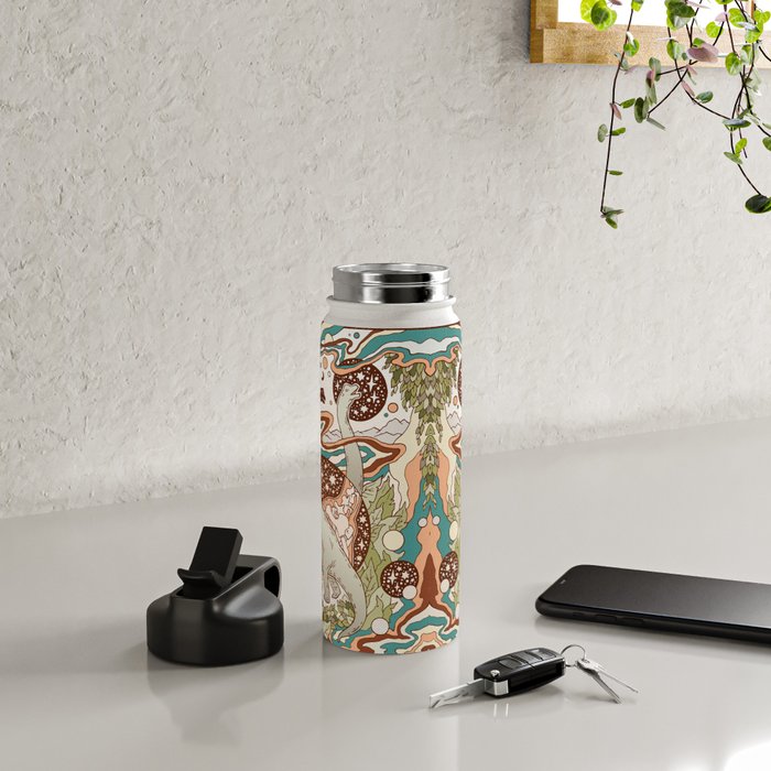 Jurassic Portal | Retro Rainbow Palette | Dinosaur Science Fiction Art Water Bottle Gallery Image 4