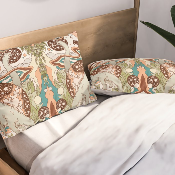 Jurassic Portal | Retro Rainbow Palette | Dinosaur Science Fiction Art Pillow Sham Gallery Image 2