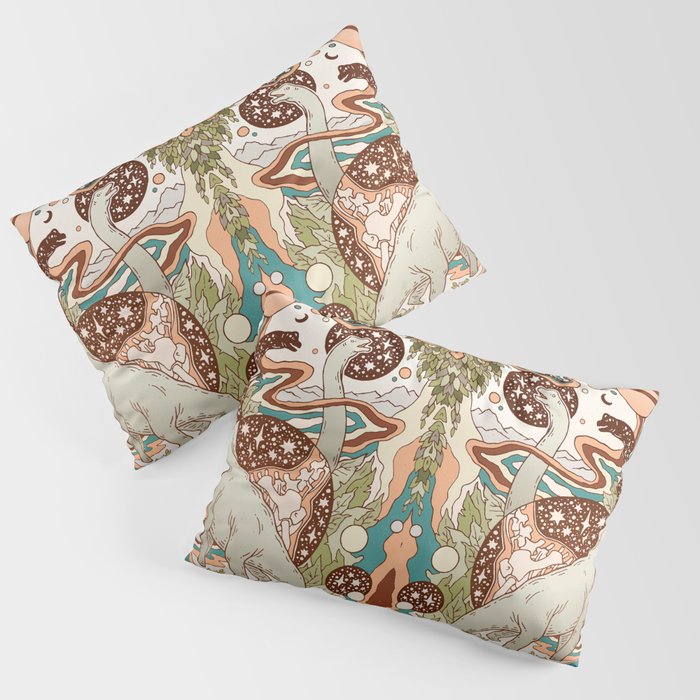 Jurassic Portal | Retro Rainbow Palette | Dinosaur Science Fiction Art Pillow Sham Gallery Image 3