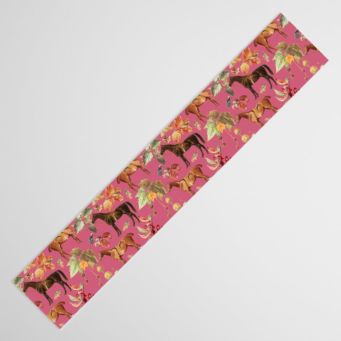 HORSES and Forest Plants on the Raspberry Pink Background  Table Runner Gallery Image 3