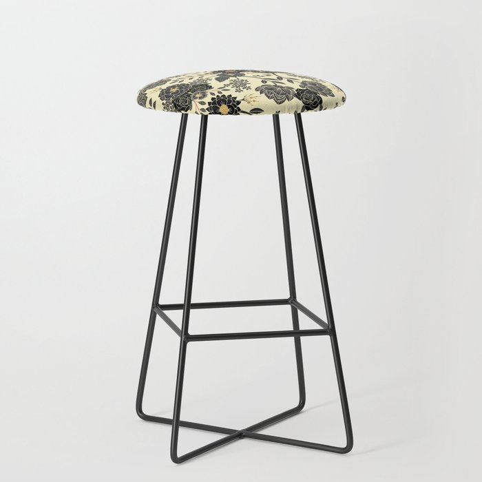Gray, Black, Cream, Yellow & Red Sophisticated Floral Pattern Stool Gallery Image 1