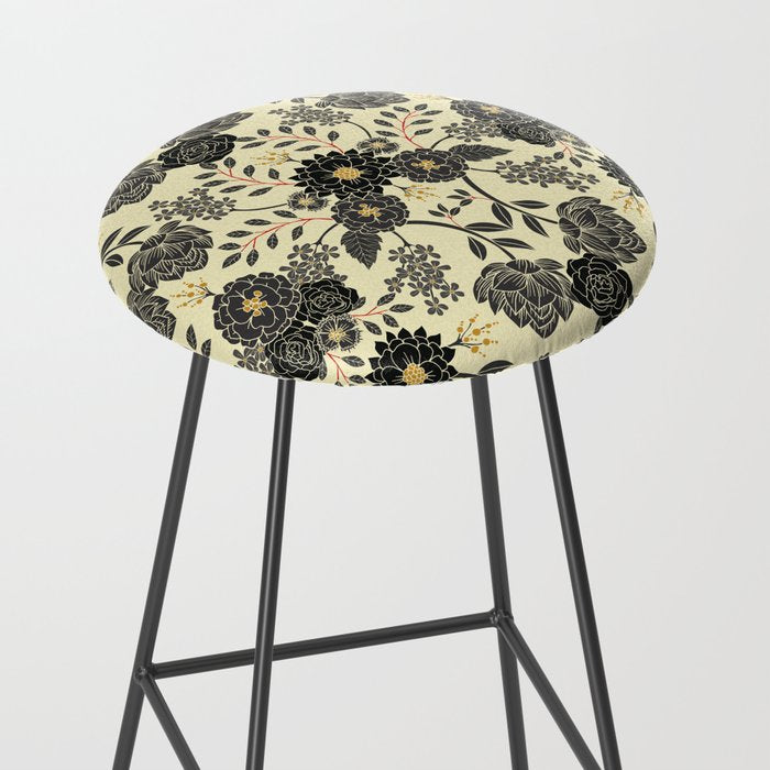 Gray, Black, Cream, Yellow & Red Sophisticated Floral Pattern Stool Gallery Image 2