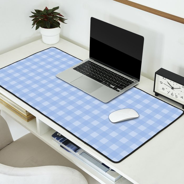 Gingham Check Pattern in Pastel Powder Blue Desk Mat Gallery Image 2