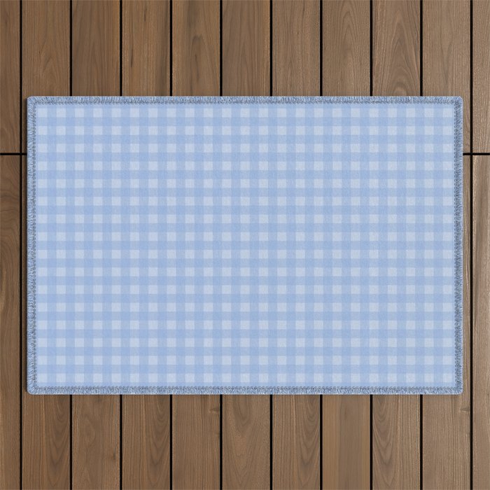 Gingham Check Pattern in Pastel Powder Blue Outdoor Rug Gallery Image 1