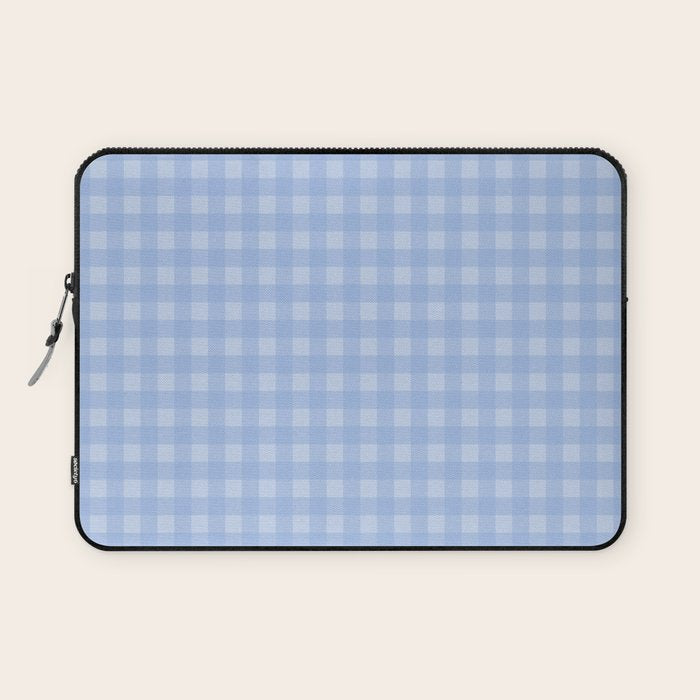 Gingham Check Pattern in Pastel Powder Blue Laptop Sleeve Gallery Image 1