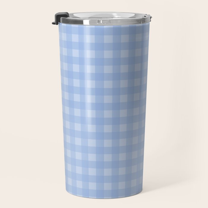 Gingham Check Pattern in Pastel Powder Blue Travel Mug Gallery Image 3