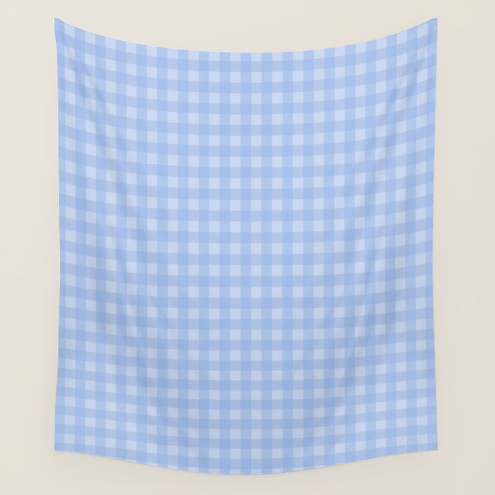 Gingham Check Pattern in Pastel Powder Blue Wall Tapestry Gallery Image 4