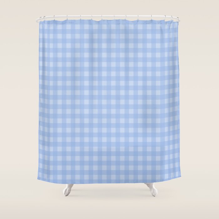 Gingham Check Pattern in Pastel Powder Blue Shower Curtain Gallery Image 1
