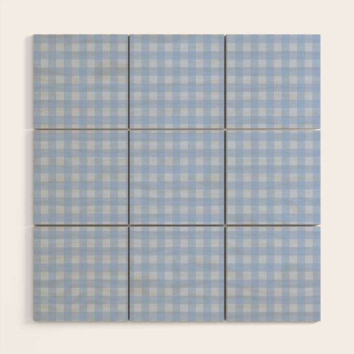 Gingham Check Pattern in Pastel Powder Blue Wood Wall Art Gallery Image 1