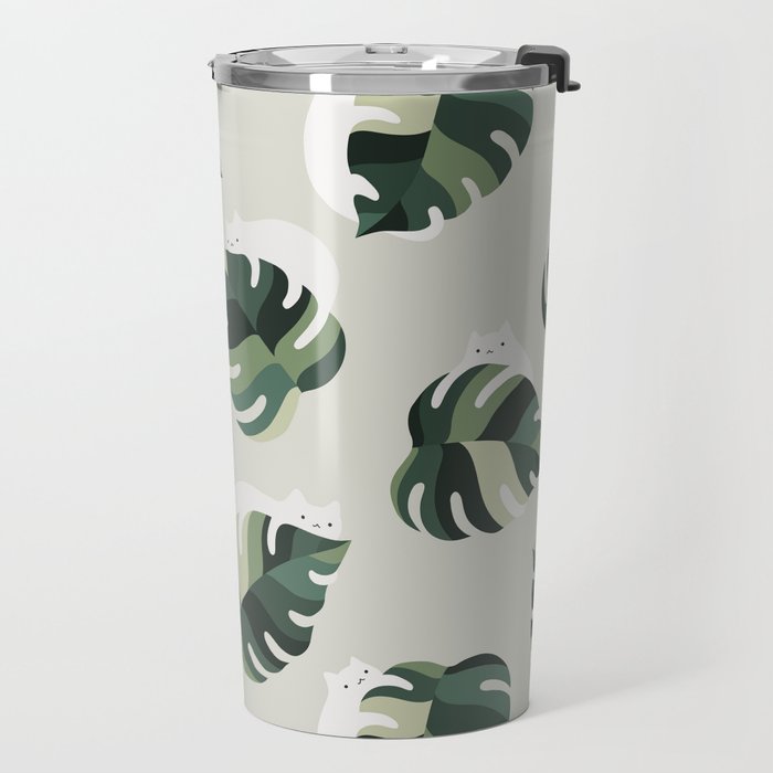 Cat and Plant Pattern 3 Travel Mug Gallery Image 2