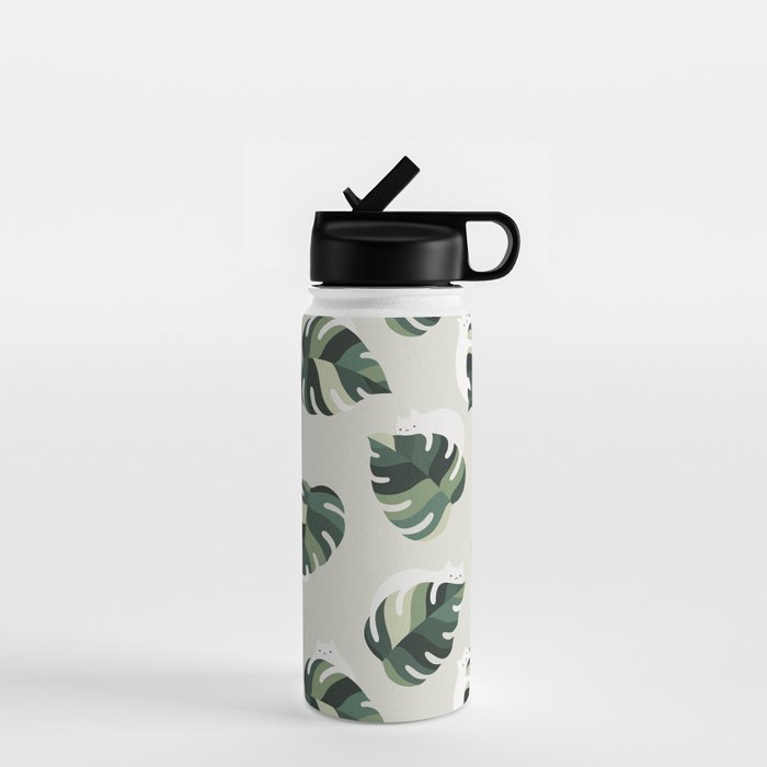 Cat and Plant Pattern 3 Water Bottle Gallery Image 1