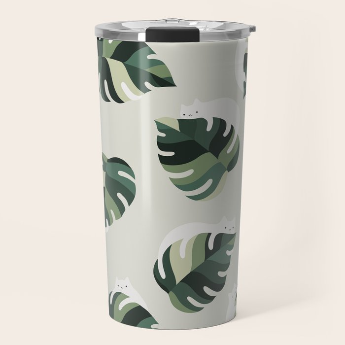 Cat and Plant Pattern 3 Travel Mug Gallery Image 1