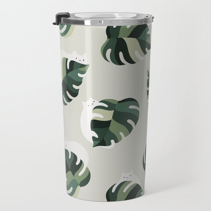 Cat and Plant Pattern 3 Travel Mug Gallery Image 3