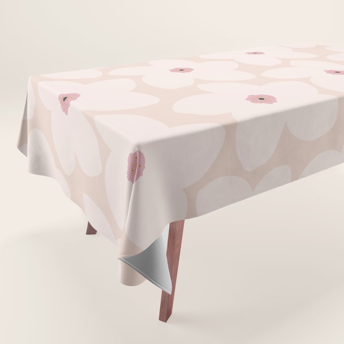 Blush Pink Retro Flower Tablecloth Gallery Image 1