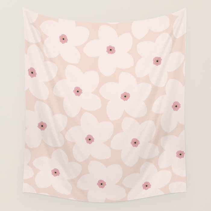 Blush Pink Retro Flower Wall Tapestry Gallery Image 4