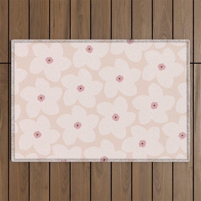 Blush Pink Retro Flower Outdoor Rug Gallery Image 1