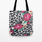 Vintage black white pink floral cheetah animal print Tote Bag Gallery Image 1
