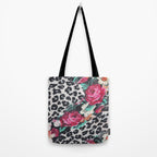 Vintage black white pink floral cheetah animal print Tote Bag Gallery Image 2