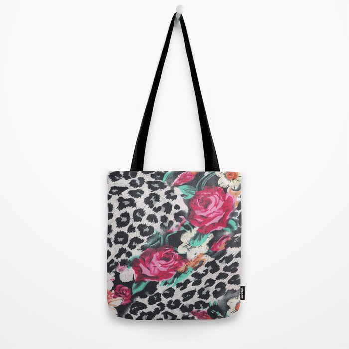 Vintage black white pink floral cheetah animal print Tote Bag Gallery Image 2