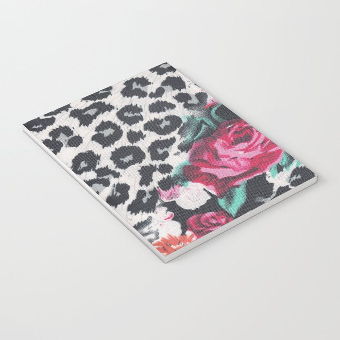 Vintage black white pink floral cheetah animal print Notebook Gallery Image 3