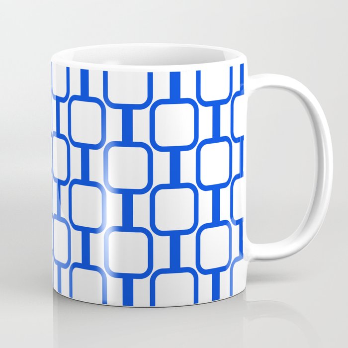 Geometric Mod Links Midcentury Modern Pattern Royal Blue and White Coffee Mug Gallery Image 1