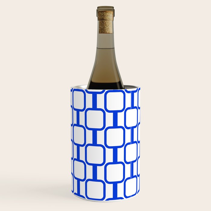 Geometric Mod Links Midcentury Modern Pattern Royal Blue and White Wine Chiller Gallery Image 1